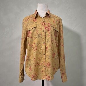 CHAPS DENIM FLORAL WESTERN BUTTON FRONT BLOUSE SIZE LARGE